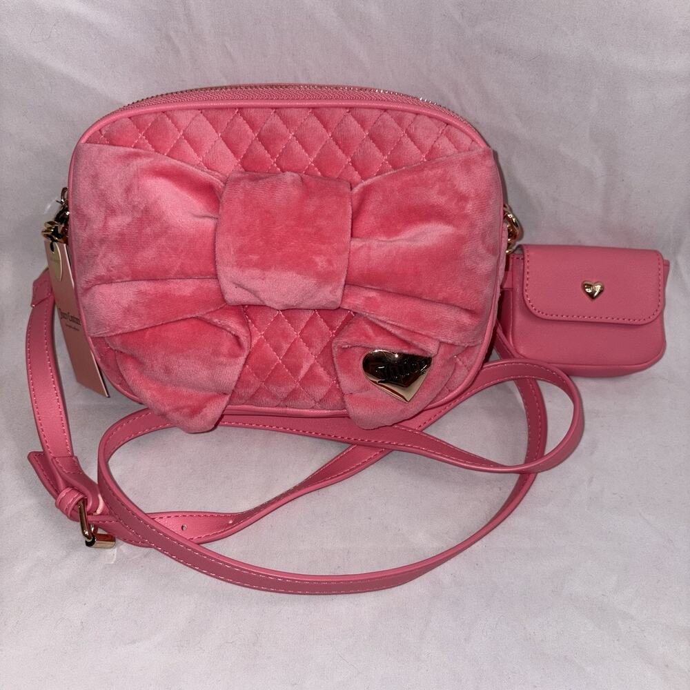 Juicy Couture Pink Quilted Bow Crossbody Bag with Mini Pouch